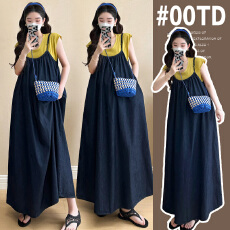 批发实拍网红孕妇夏装洗水软牛仔<b class='q'>背带</b>裙＋纯棉背心两件套孕妇套装