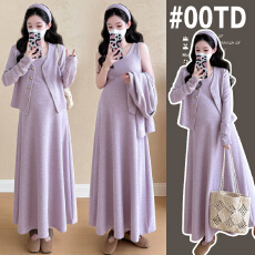 批发实拍网红款<b class='q'>孕妇装</b>华夫格针织<b class='q'>孕妇</b><b class='q'>上衣</b>＋背心裙两件套<b class='q'>孕妇</b><b class='q'>套装</b>