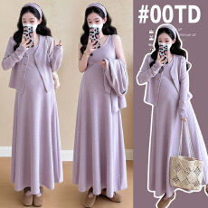 批发实拍 2025秋冬新款孕妇装大码孕妇两件套华夫格<b class='q'>韩版</b>孕妇套装