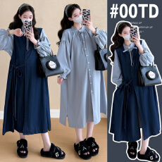 批发实拍 新款孕妇装韩版大码衬衣＋牛仔马甲两件套网红孕妇套装