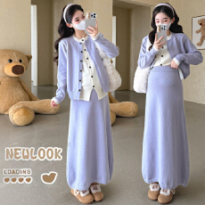 批发实拍<b class='q'>韩版</b>孕妇套装松弛感假两件上衣＋可调节半身裙孕妇两件套