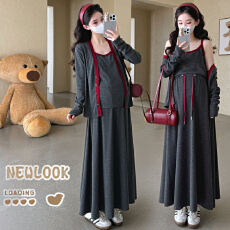 批发实拍新款孕妇套装慵懒松弛感吊带＋开衫＋可调节半身裙三件套