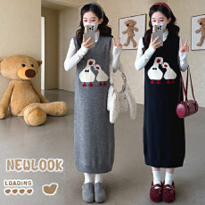 实拍新款孕妇冬装韩版孕妇套装针织毛衣背心裙＋打底衫孕妇两件套