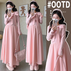 实拍新款大码孕妇装法式甜美细带蝴蝶结孕妇连衣裙韩版孕妇打底裙