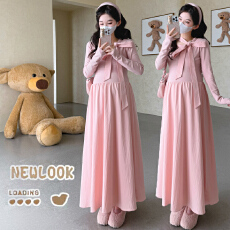 实拍新款大码孕妇装法式甜美细带蝴蝶结孕妇连衣裙韩版孕妇打底裙