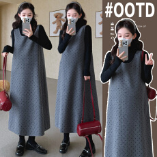 批发实拍 新款孕妇装爱心毛呢孕妇<b class='q'>背心</b>裙＋打底衫两件套韩版孕妇套装