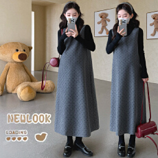 批发实拍 新款孕妇装爱心毛呢孕妇<b class='q'>背心</b>裙＋打底衫两件套韩版孕妇套装