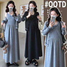 实拍 新款孕妇装小香风孕妇两件套韩版针织吊带裙＋毛衣开衫套装