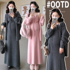 批发实拍新款孕妇装大码孕妇两件套针织孕妇吊带裙＋毛衣外套孕妇套装