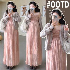 批发实拍2026新款孕妇装雪纺孕妇吊带裙＋针织开衫孕妇两件套孕妇套装