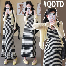 批发实拍 2026新款大码孕妇装针织孕妇吊带裙＋小开衫两件套孕妇套装