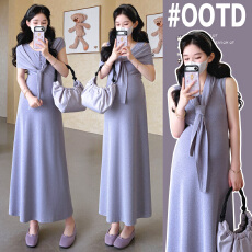 批发实拍 新款网红孕妇夏装纯棉针织孕妇背心裙＋披肩修身显瘦孕妇裙