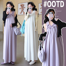 批发实拍2026新款孕妇夏装立体花朵雪纺<b class='q'>针织</b>孕妇背心裙＋<b class='q'>小开</b><b class='q'>衫</b>两件套