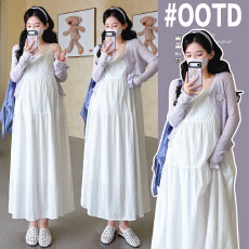 批发实拍2026新款孕妇夏装纯棉刺绣孕妇吊带裙＋小开衫两件套孕妇套装