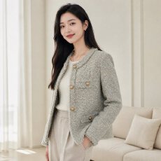 批发小香风<b class='q'>外套</b>女2026秋装新款轻奢千金风名媛高级感法式绿色上衣