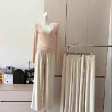 批发JAYKY YANG纯欲担当真两件蕾丝褶皱<b class='q'>背心</b>直筒宽松针织长裤套装