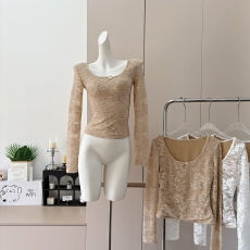 批发2025秋冬气质纯欲<b class='q'>蕾丝</b>打底衫女新款性感修身显瘦网纱绣花打底上衣