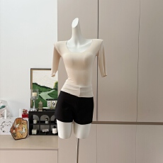 批发kubiliv超绝胸腰比经典<b class='q'>百搭</b>人棉大u领五分袖针织T恤内搭上衣