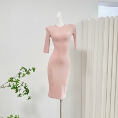 批发Jim Kennet半高领针织中袖坑条修身<b class='q'>包臀</b>中<b class='q'>长裙</b>