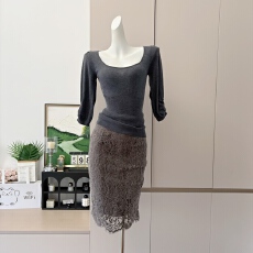 批发莱赛尔天丝五分<b class='q'>袖</b>针织衫女纯欲风气质收腰修身<b class='q'>上衣</b>蕾丝裙套装