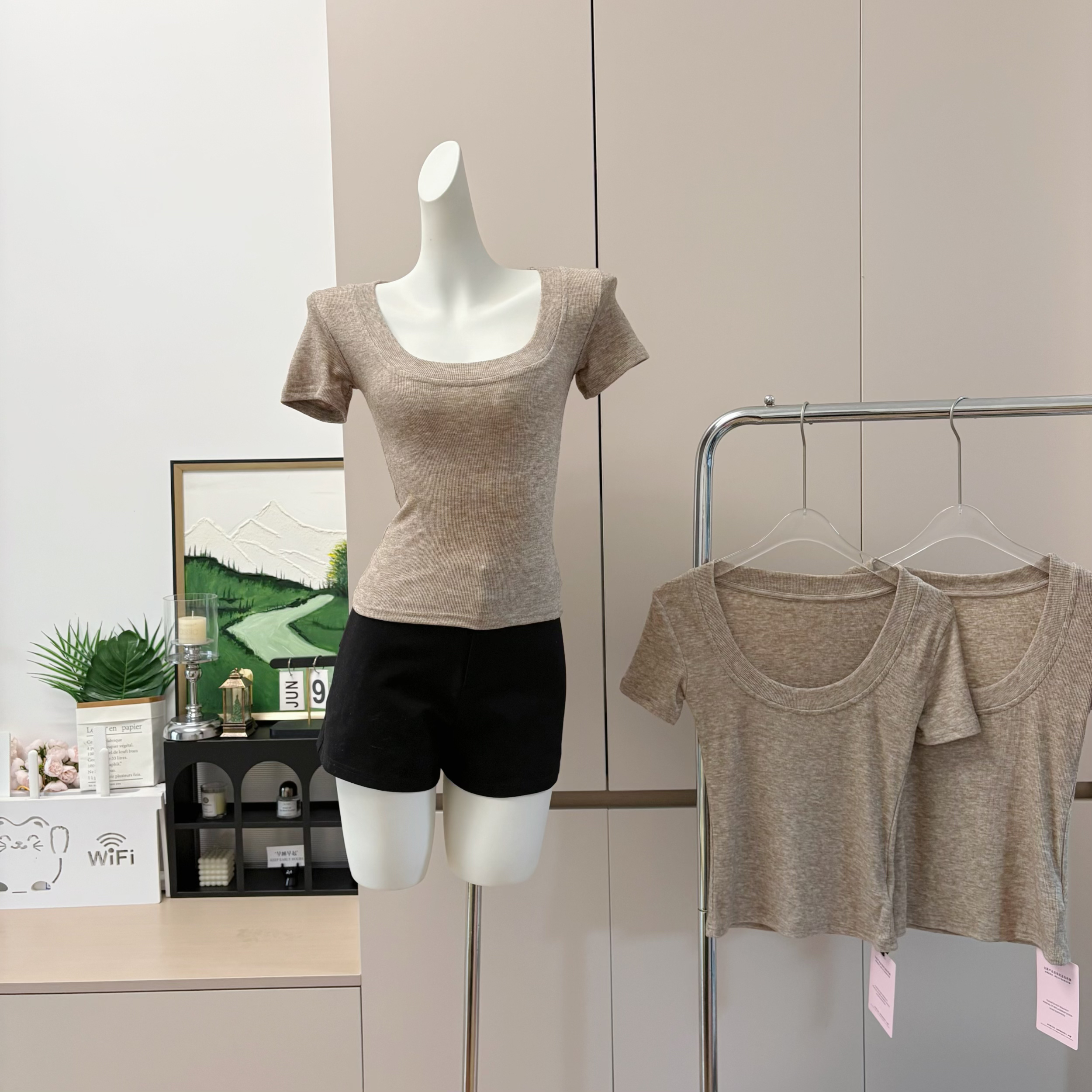 unoone 산소 tee 대 u 칼라 몸매 가꾸기 순수한 욕망 반팔 맨위 여성 여름 마이크로 ~을 통해 슬림해 보이는 낮은 네크라인 긍정적 인 어깨 티셔츠