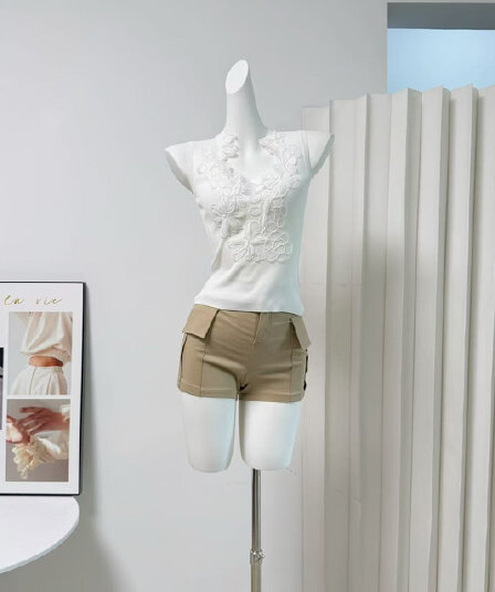 okmashop 부드러운 안개 발레 민소매 니트 스웨터 여성 여름 고급 센스 몸매 가꾸기 슬림해 보이는 V넥 레이스 맨위
