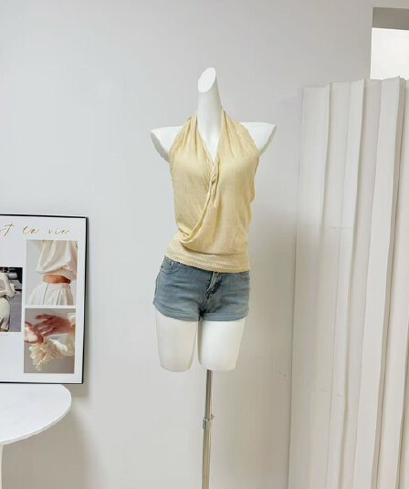 udressy 직접 만든 주간 실크 한 여성 뜨개질 행침 목 백리스 조끼 삼색