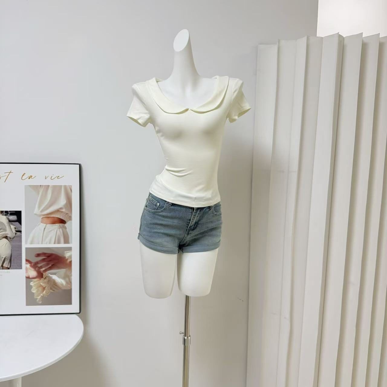 popchee 베이비 칼라 소녀 센스 u 칼라 반팔 기초 좋은 가져 가라. 조금만 있으면 작은 심장 기계 찹쌀 찹쌀 느낌