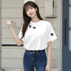 批发实拍精梳棉2025年休闲重磅女士短袖t恤夏季新款时尚圆领<b class='q'>汗衫</b>