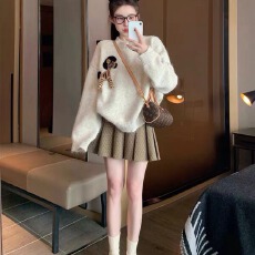 批发重工立体卡通套头毛衣女2025新款秋冬加厚<b class='q'>日系</b>慵懒复古内搭针织衫