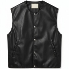 批发白底图大码叠穿pu皮马甲女微胖mm穿搭无袖背心坎肩马夹外套上衣