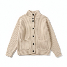 批发白底图慵懒风高领毛衣开衫<b class='q'>外套女</b>秋冬中长款气质翻领针织衫加厚