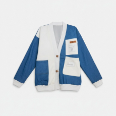 批发白底图小香风拼接上衣韩版宽松显瘦针织开衫牛仔<b class='q'>外套女</b>