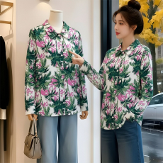 春季ins潮女装花衬衫港风长袖衬衣日系沙滩度假薄款