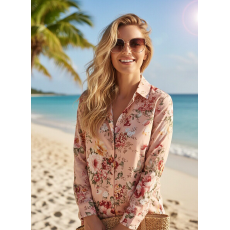 批发春季ins潮女装花衬衫港风<b class='q'>长袖</b>衬衣日系沙滩度假薄款