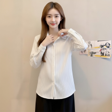 批发polo领洋气上衣时尚职业气质衬衣<b class='q'>女士</b>条纹衬衫女春秋装新款