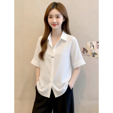批发<b class='q'>短袖</b>衬衫夏季新款法式高级气质别致衬衣显瘦白色上衣<b class='q'>雪纺衫</b>