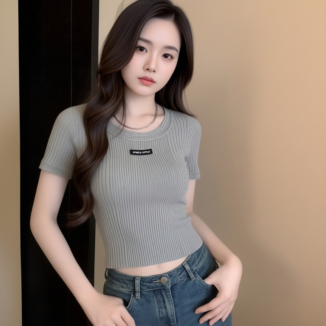 2026 여름 새로운 프랑스식 알파벳 패치 라운드 넥 홀로우 아웃 레이스 반팔 니트 스웨터 몸매 가꾸기 슬림해 보이는 풀오버 맨위