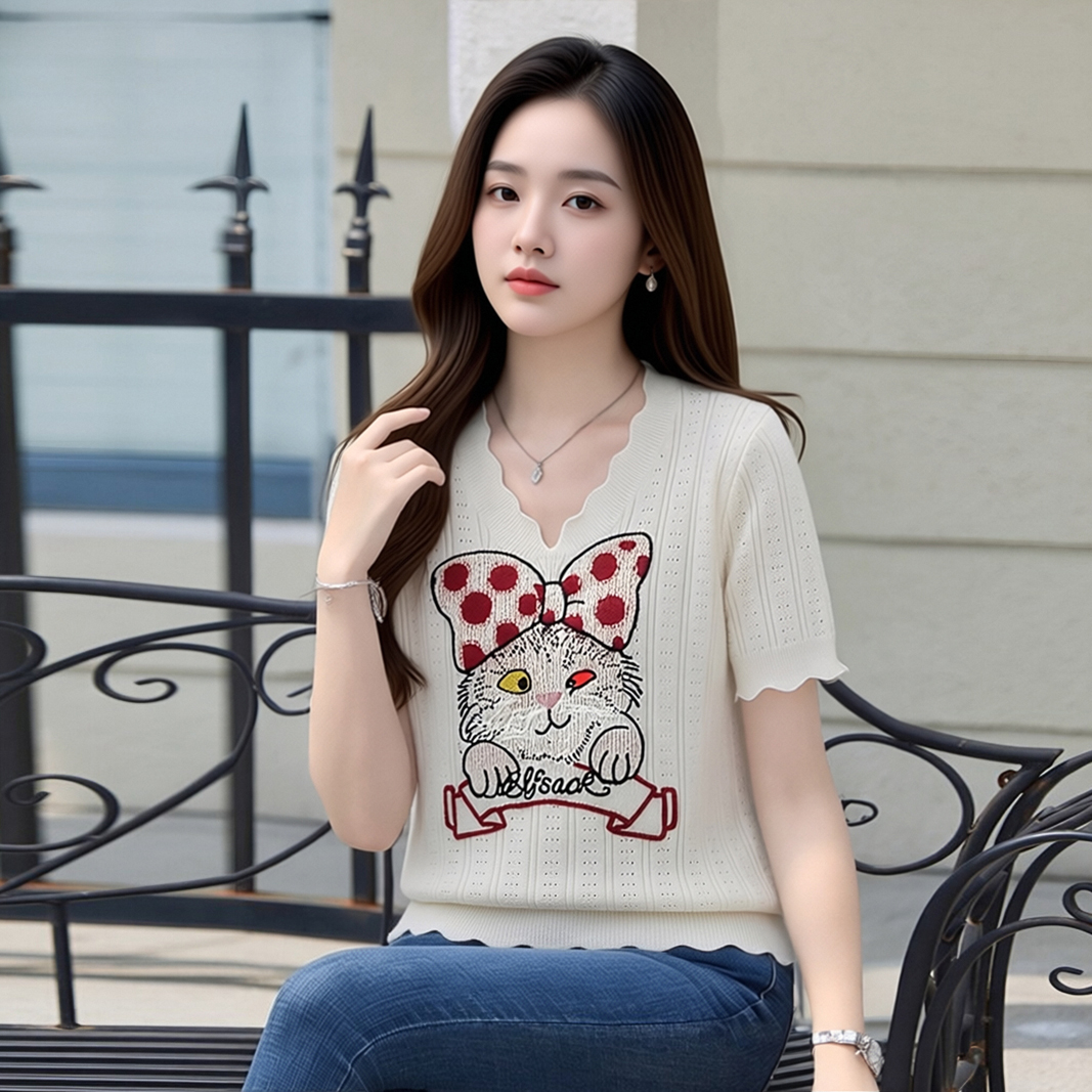 여름 자이언트 잘 생긴 ~ 중 차가운 센스 POLO 칼라 얼음 실크 니트 반팔 티셔츠 여성 한 부서 chic Chic 작은 셔츠 맨위