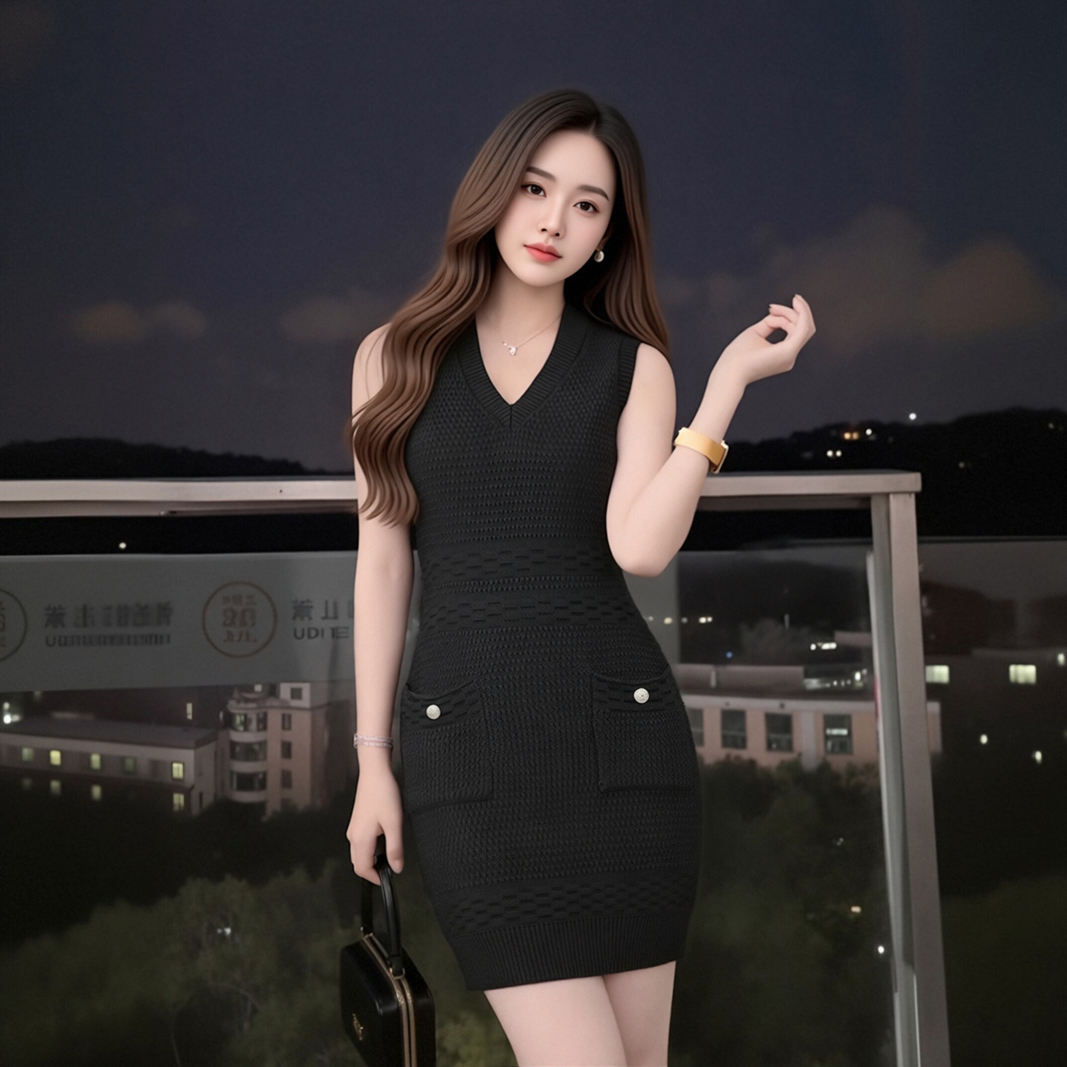 작은 샤넬 스타일 민소매 니트 조끼 여성 드레스 2026 새로운 디스플레이 몸 타이트 허리 수축 만나는 타이트 스커트 미니 스커트