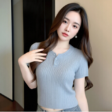 批发镂空冰丝针织短袖t恤女2026夏季新款独特绝美巨好看减龄上衣