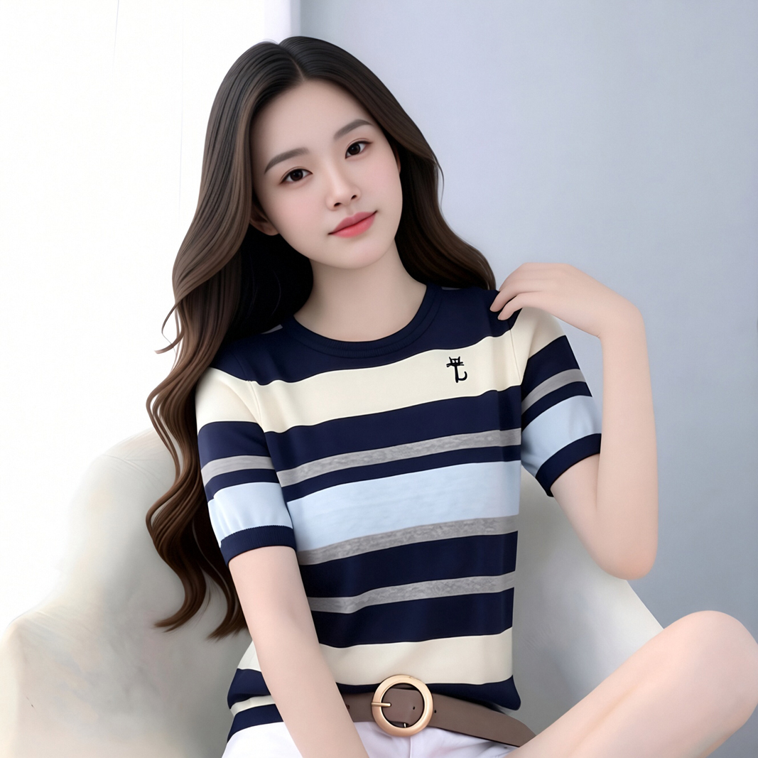 여름 자이언트 잘 생긴 ~ 중 차가운 센스 POLO 칼라 얼음 실크 니트 반팔 티셔츠 여성 한 부서 chic Chic 작은 셔츠 맨위