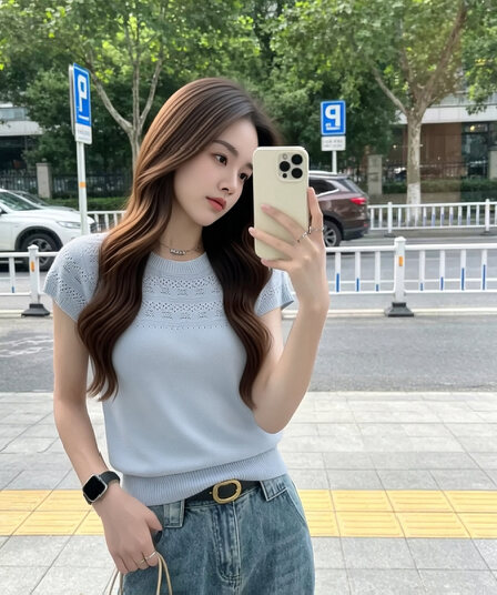 고유 한 아름다운 얇은 스타일 니트 스웨터 반팔 여성 여름 디자인 센스 자수 홀로우 아웃 맨위