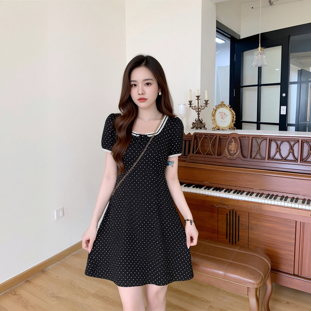 새로운 빅 사이즈 도트 무늬 드레스 허리 수축 품격 롱 스커트 여름 다용도 슬림해 보이는 A라인 스커트 루즈핏 치마