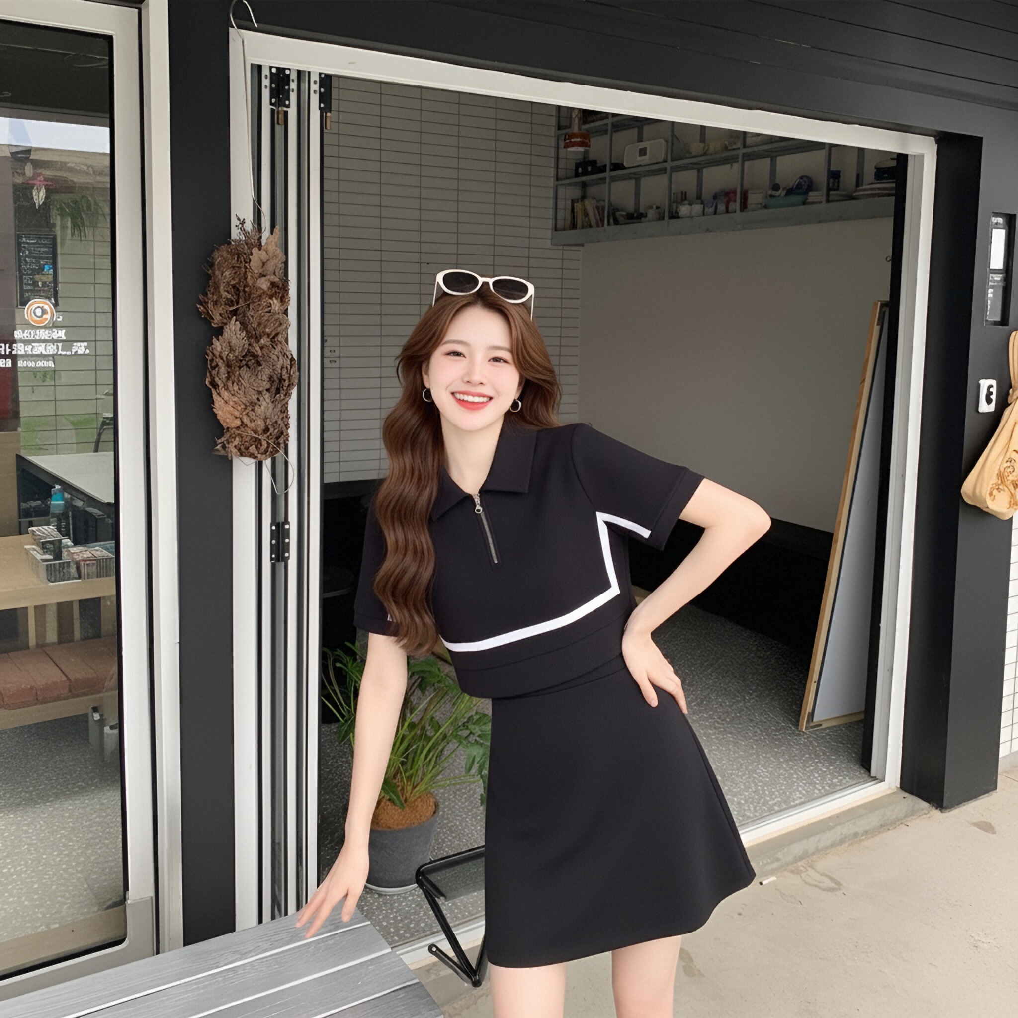 빅 사이즈 프랑스식 디자인 페이크 레이어드 polo 여성 드레스 여름 새로운 슬림해 보이는 표지 배 지방 mm 숨기기 고기 A라인 스커트