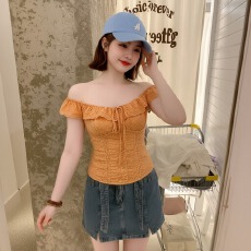 批发盛夏甜橙 活力显白2026夏季新款上衣女法式荷叶领修身<b class='q'>衬衫</b>