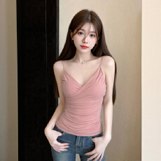 批发V领交叉网纱吊带背心女皮草内搭打底带胸垫美背<b class='q'>文胸</b>一体<b class='q'>蕾丝</b>上衣