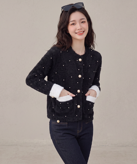 실사 모방 밍크 플리스 작은 샤넬 스타일 카디건 코트 여성 짧은 가을 겨울 새로운 프랑스식 작은 대중 맨위 스웨터 코트