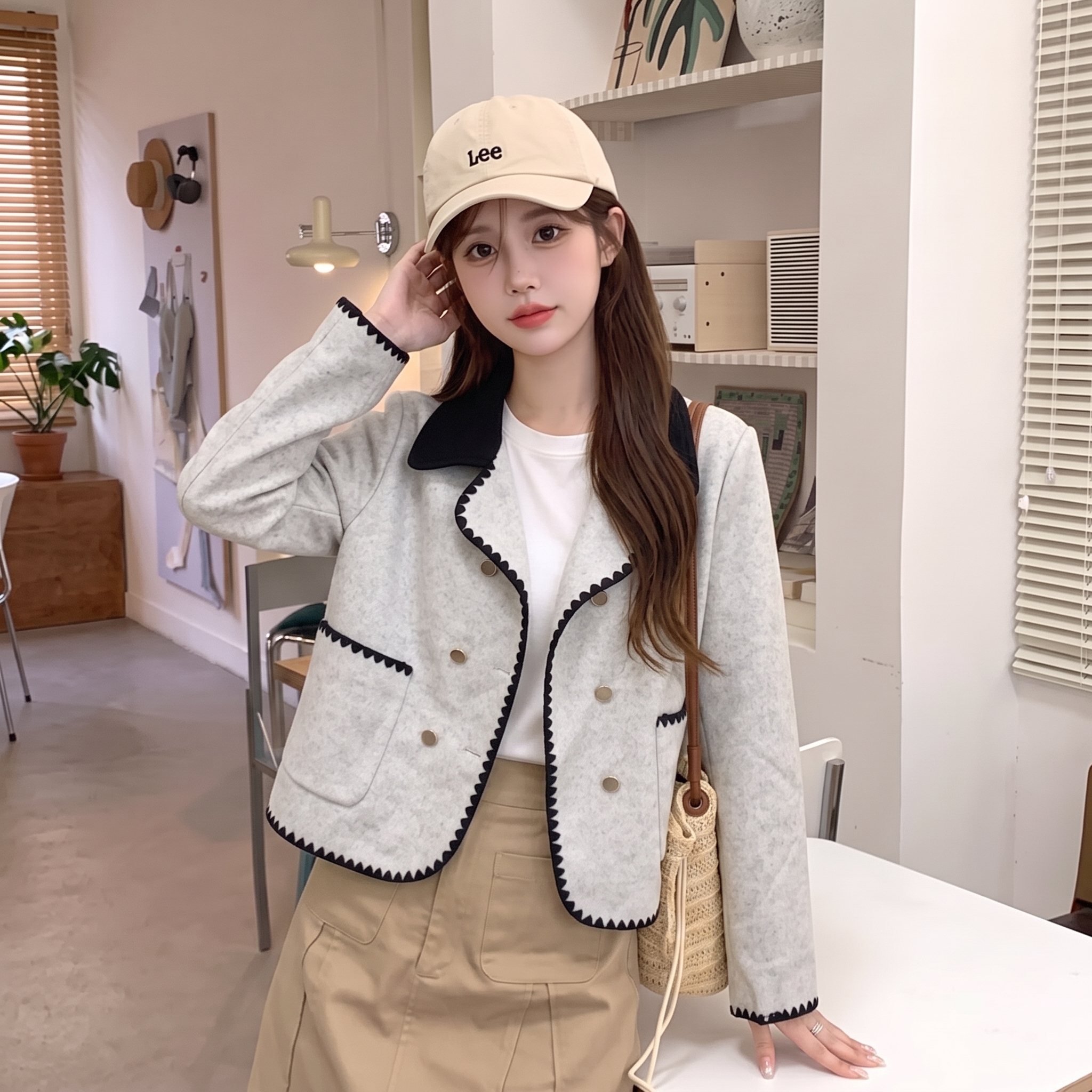 学姐风高档百搭外套上衣女高级感西装领毛呢外套短款小香风 服裝批發女裝批發服飾貨源