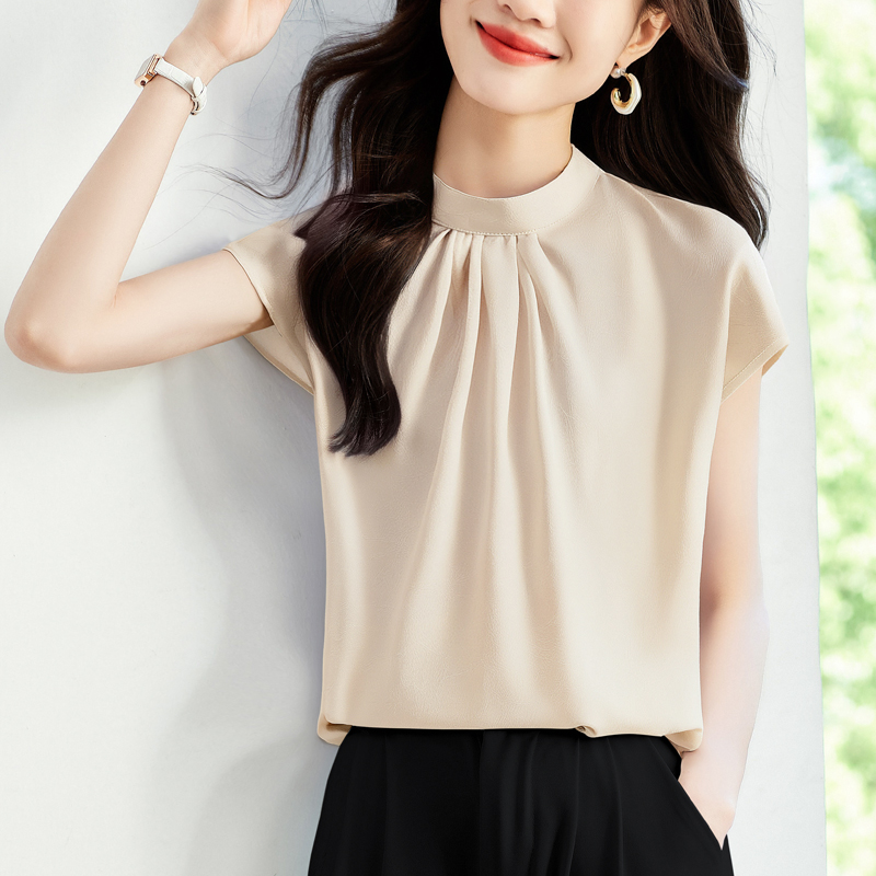 실사 부티크 우아함 항구 바람 디자인 센스 Feifei 소매 2026 여름 신제품 항구 바람 스탠드 칼라 여성 맨위